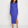 Even&Odd Circ Long Sleeves Midi High Slit Dress - Strikket Kjole - Blue