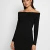 Even&Odd Basic - Off-Shoulder Mini Long Sleeves Dress - Etuikjole - Black