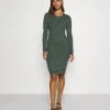 Even&Odd Crew Ausschnitt Ripp Basic Bodycon Mini Strickkleid - Etuikjole - Green