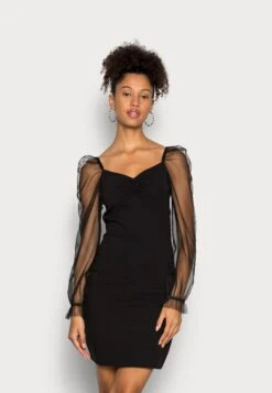 Even&Odd 9 Even&Odd Long Puff Sleeves Rushing Bodycon Dress - Cocktailkjole - Black